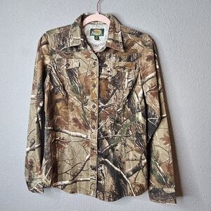 CABELA'S Embroidered Western Realtree Camo Hunting Shirt Silent Weave Womens S‎